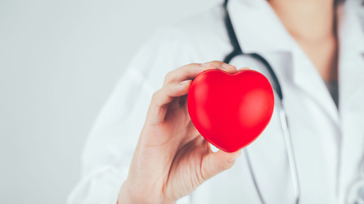 a doctor holding a red heart